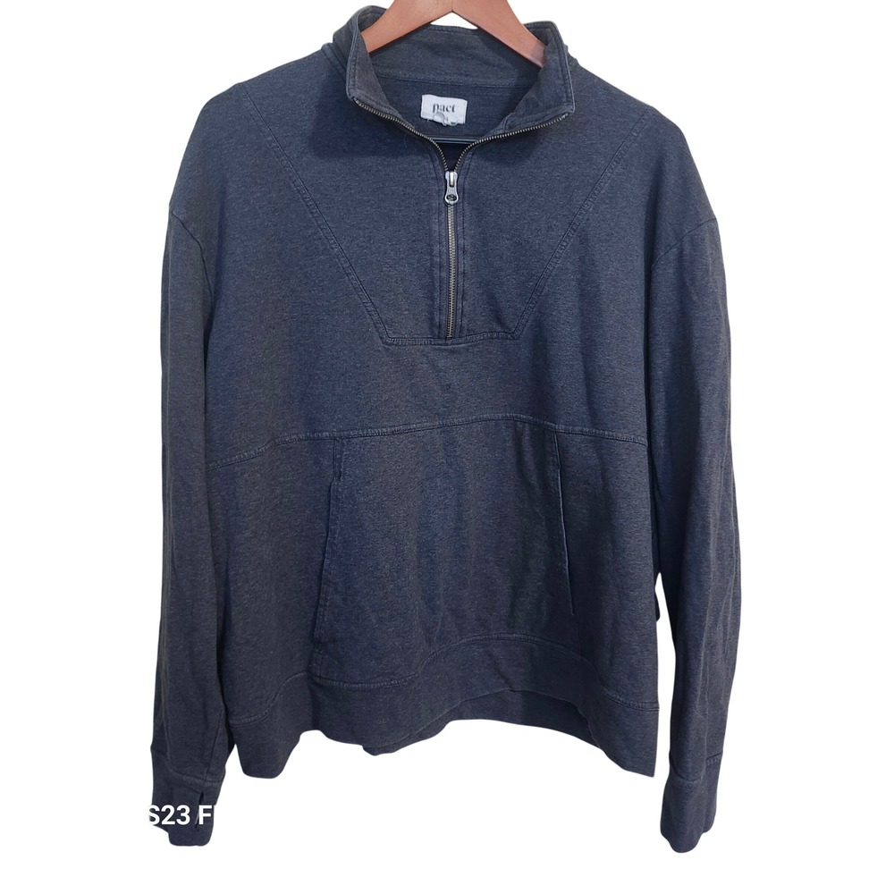 Pact The Studio Quarter Zip Pullover Women's XXL Gray Organic Cotton Thumbholes